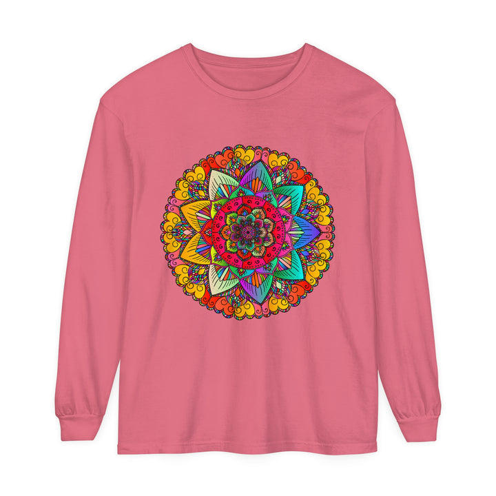 Colorful and intricate mandala design featured on a unisex long sleeve t-shirt