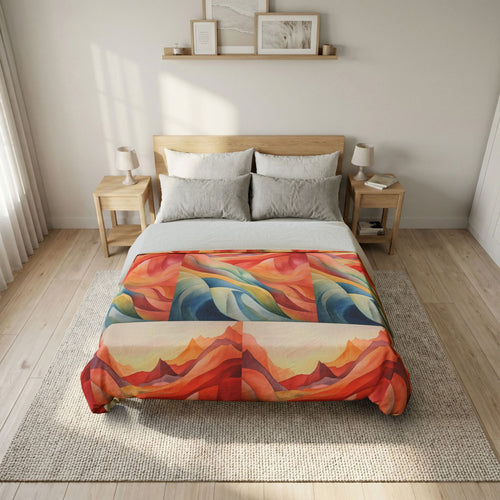 Abstrakter Bettbezug „Sonnenuntergangswellen“ aus Baumwolle