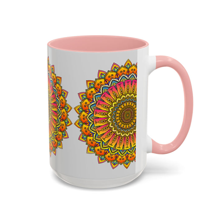 Beautiful ceramic mug with a colorful mandala and floral design