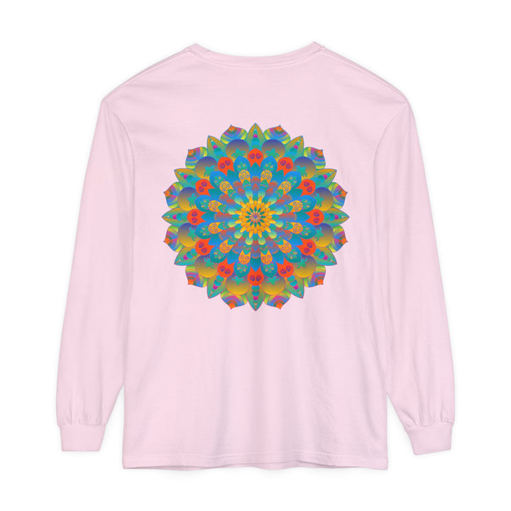 Colorful and intricate mandala design long sleeve t-shirt, suitable for both men and women, perfect for adding a vibrant touch to any outfit