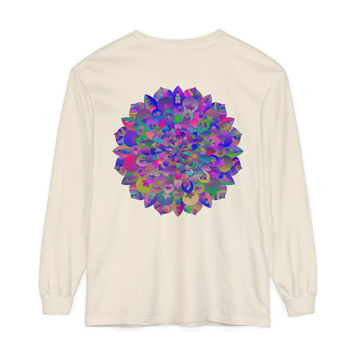 Colorful and intricate mandala design adorns this vibrant long sleeve t-shirt