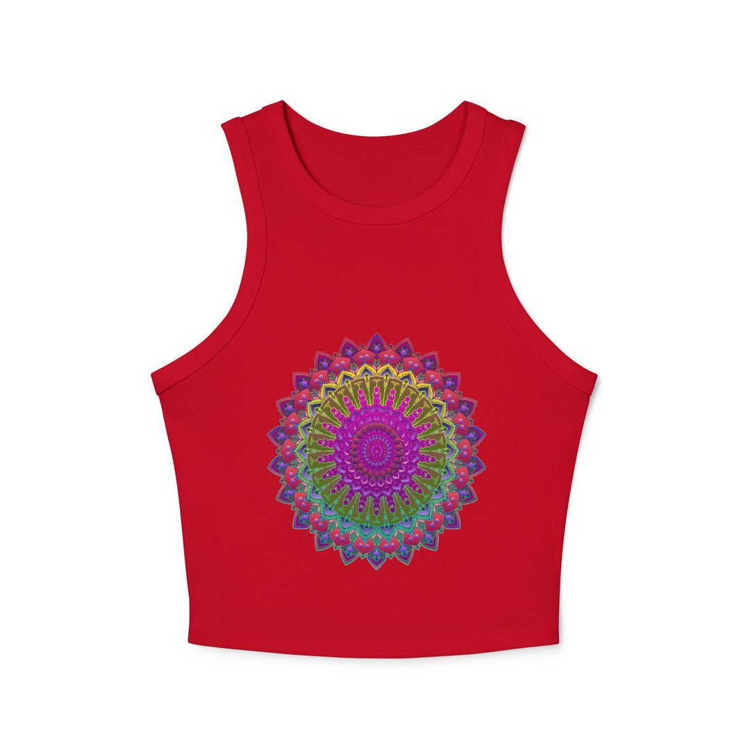 Colorful and eye-catching racerback tank top featuring a vibrant mandala design