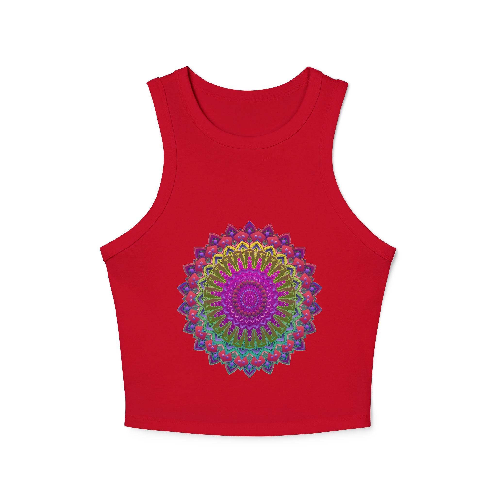 Colorful and eye-catching racerback tank top featuring a vibrant mandala design