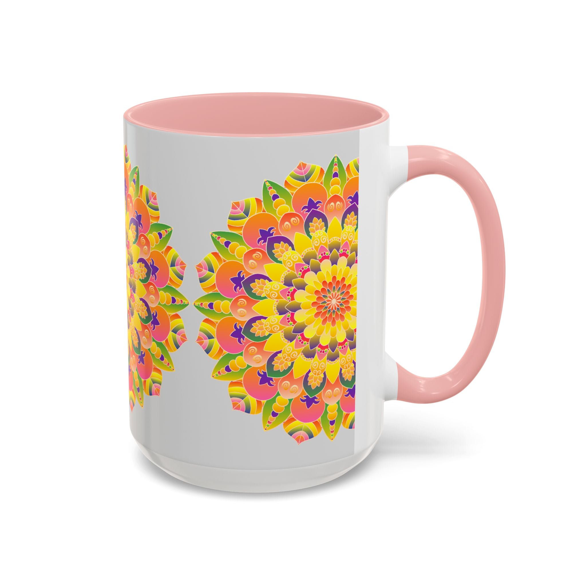 Intricately designed mandala mug with vibrant and eye-catching colors