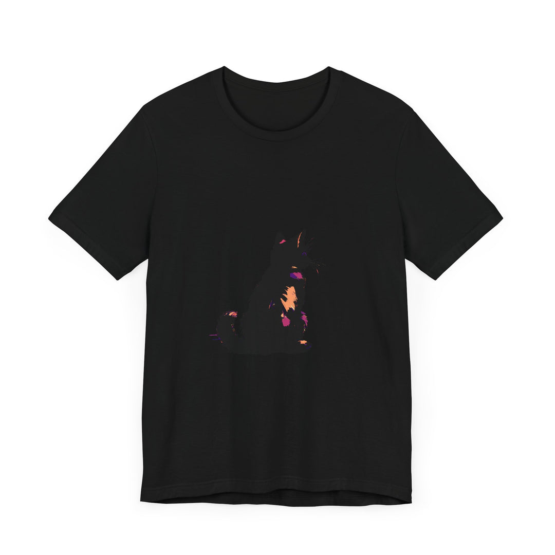 Black Cat Mystery Abstract T-Shirt with intricate black cat design on a dark background