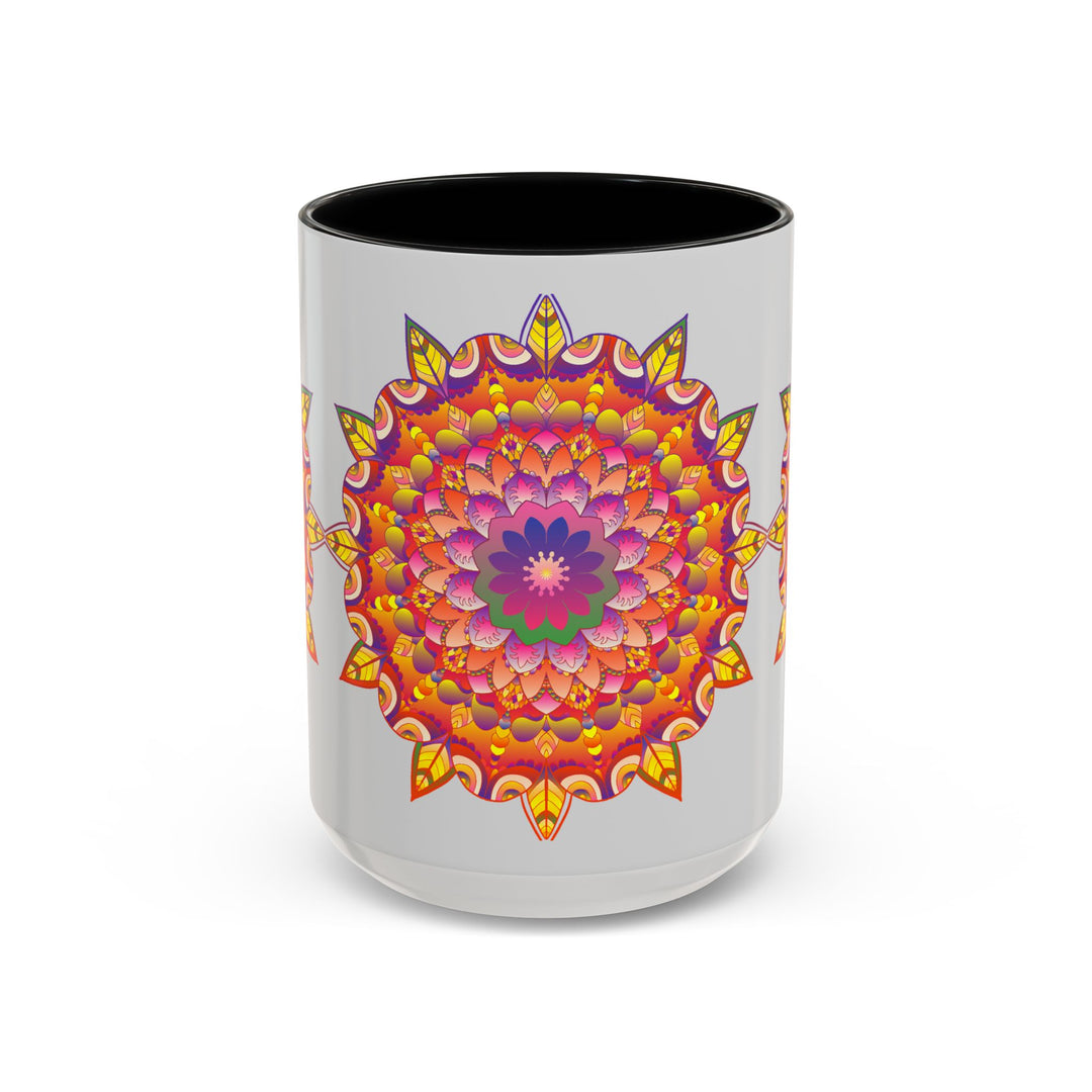 A beautiful and vibrant Mandala Art Mug with a colorful floral design