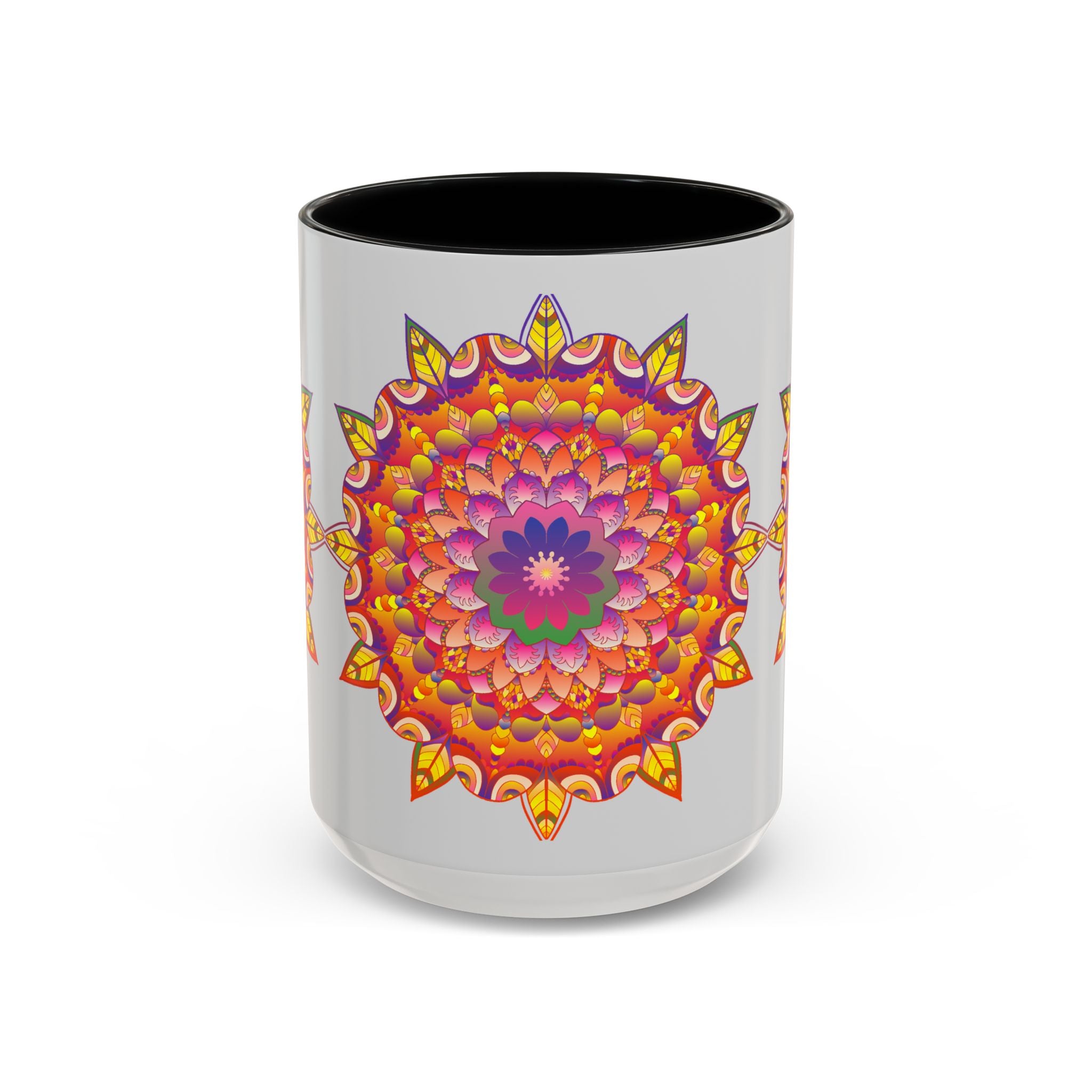 A beautiful and vibrant Mandala Art Mug with a colorful floral design