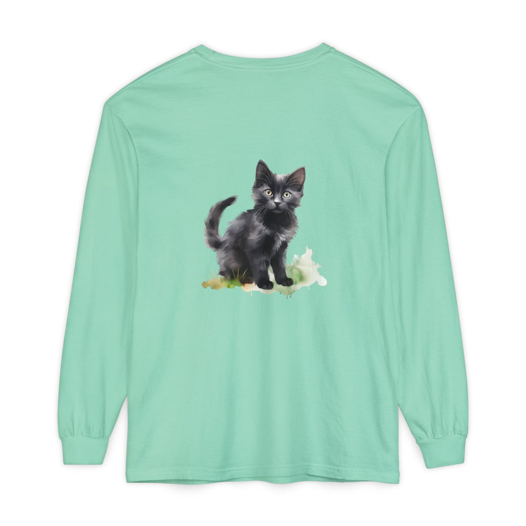 Schwarze Katze Aquarell Langarmshirt