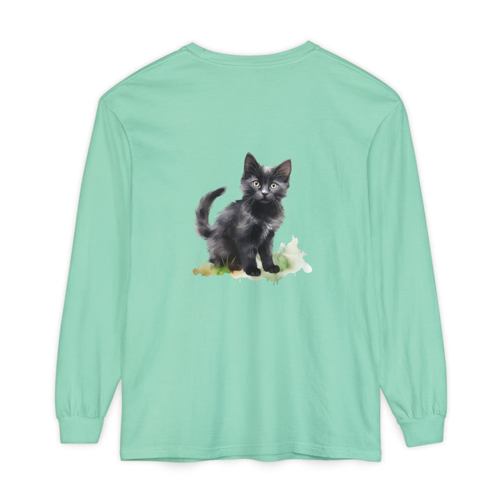Schwarze Katze Aquarell Langarmshirt