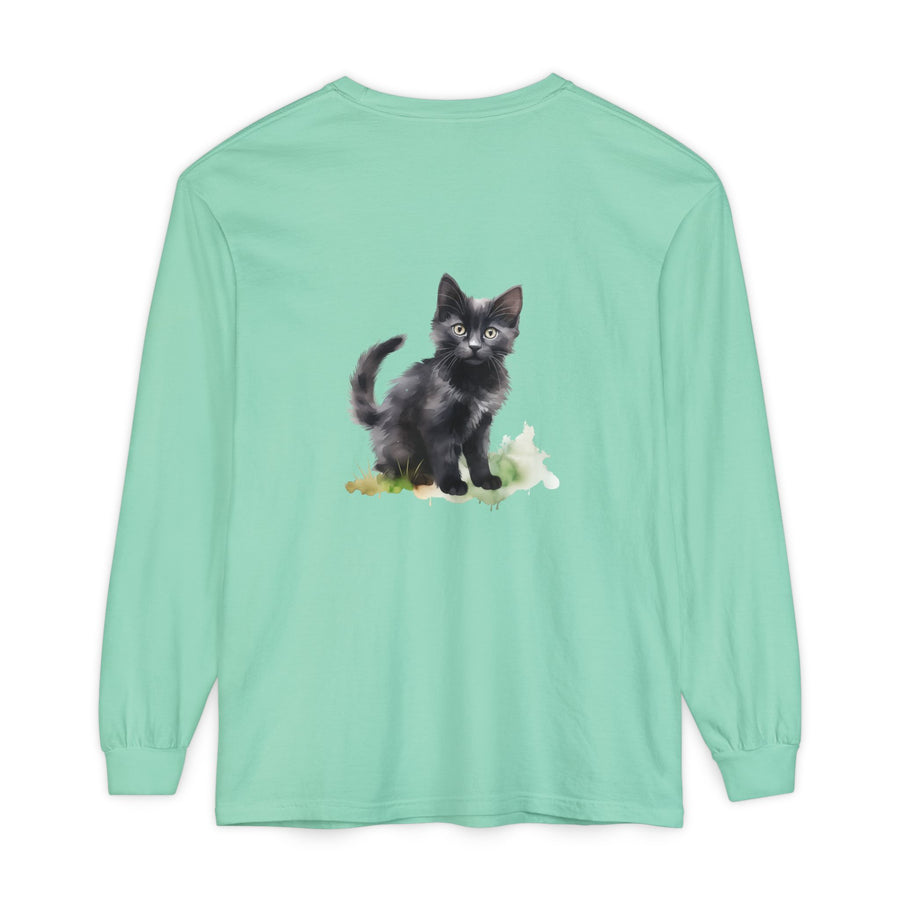 Full Sleeve Tee | Black Cat Watercolor