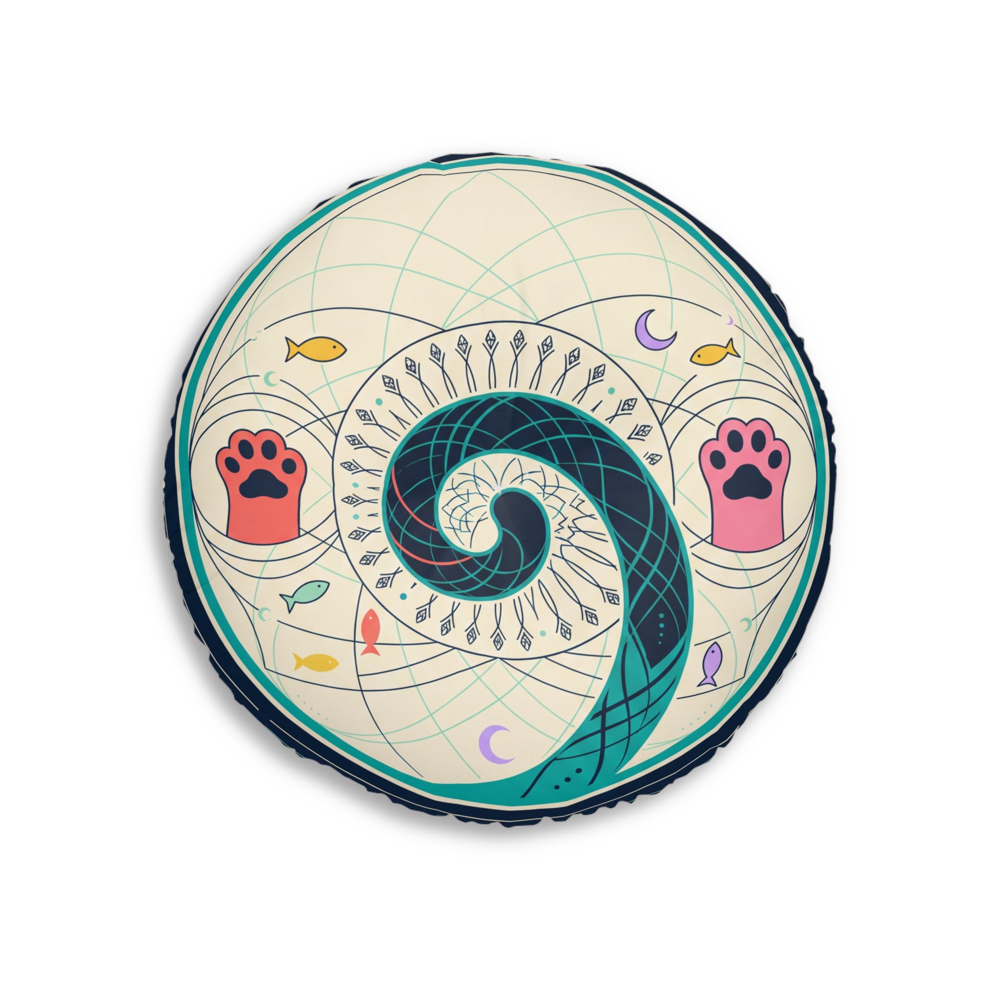 Sacred Geometry Cat Round Floor Pillow