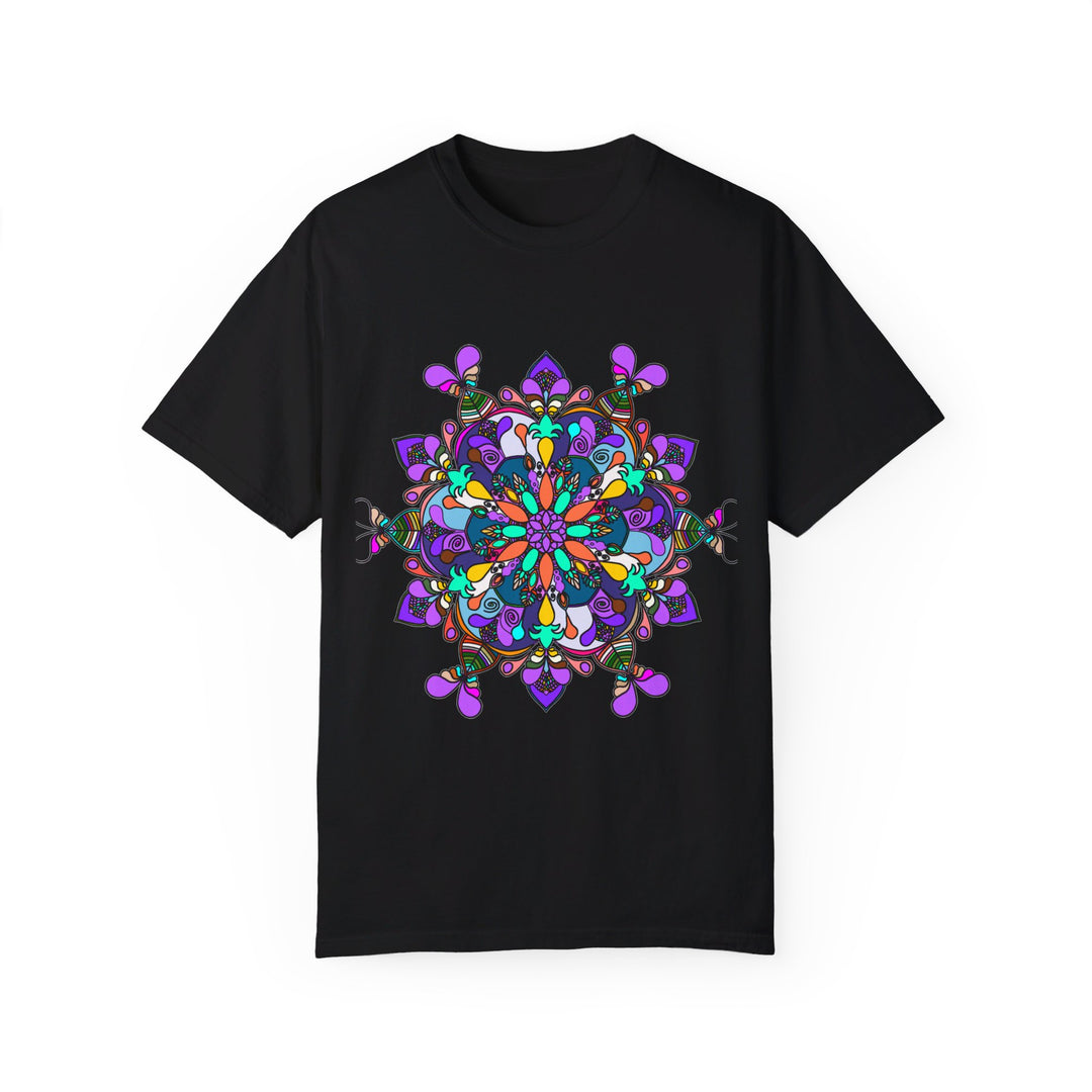 Unisex Mandala T-Shirt made of 100% Ring-Spun Cotton, featuring Hand-Drawn Mandala Art and Garment-Dyed for Extra Comfort