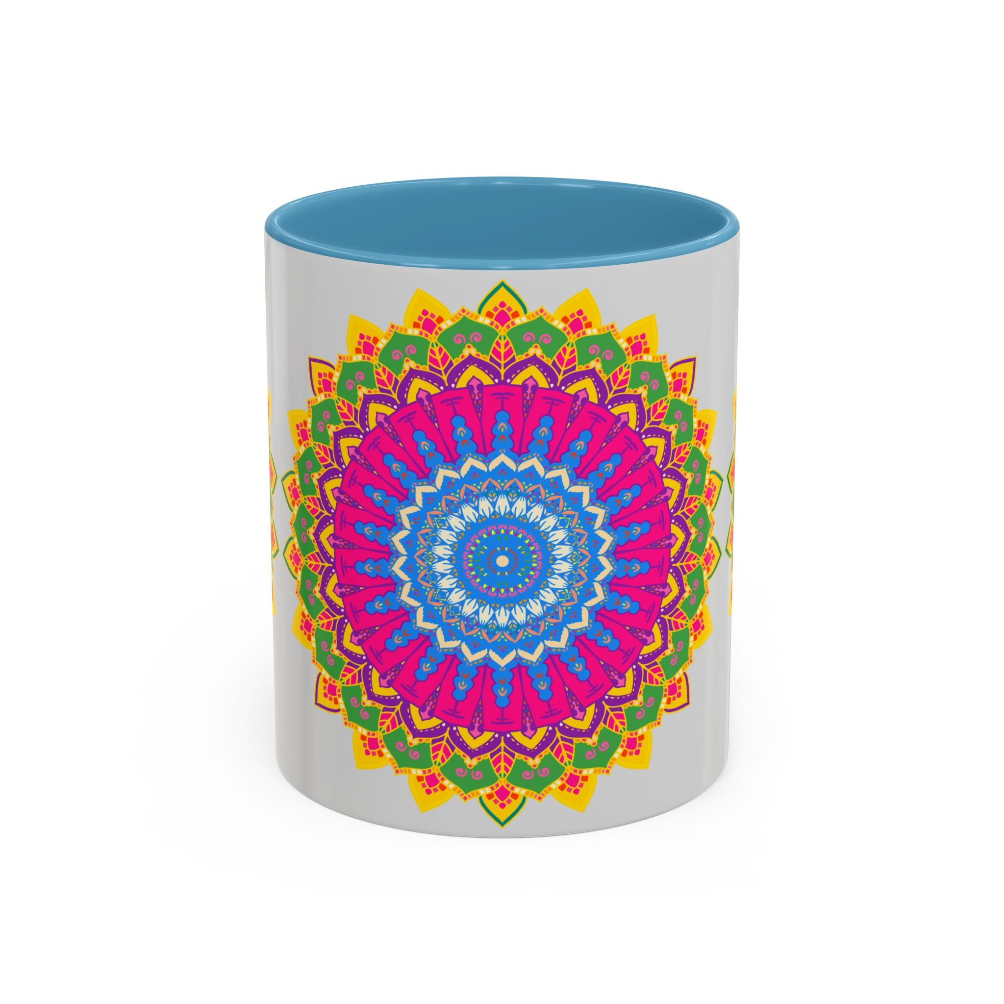 Colorful geometric design mandala art mug, perfect for adding a pop of vibrant color to your morning coffee routine