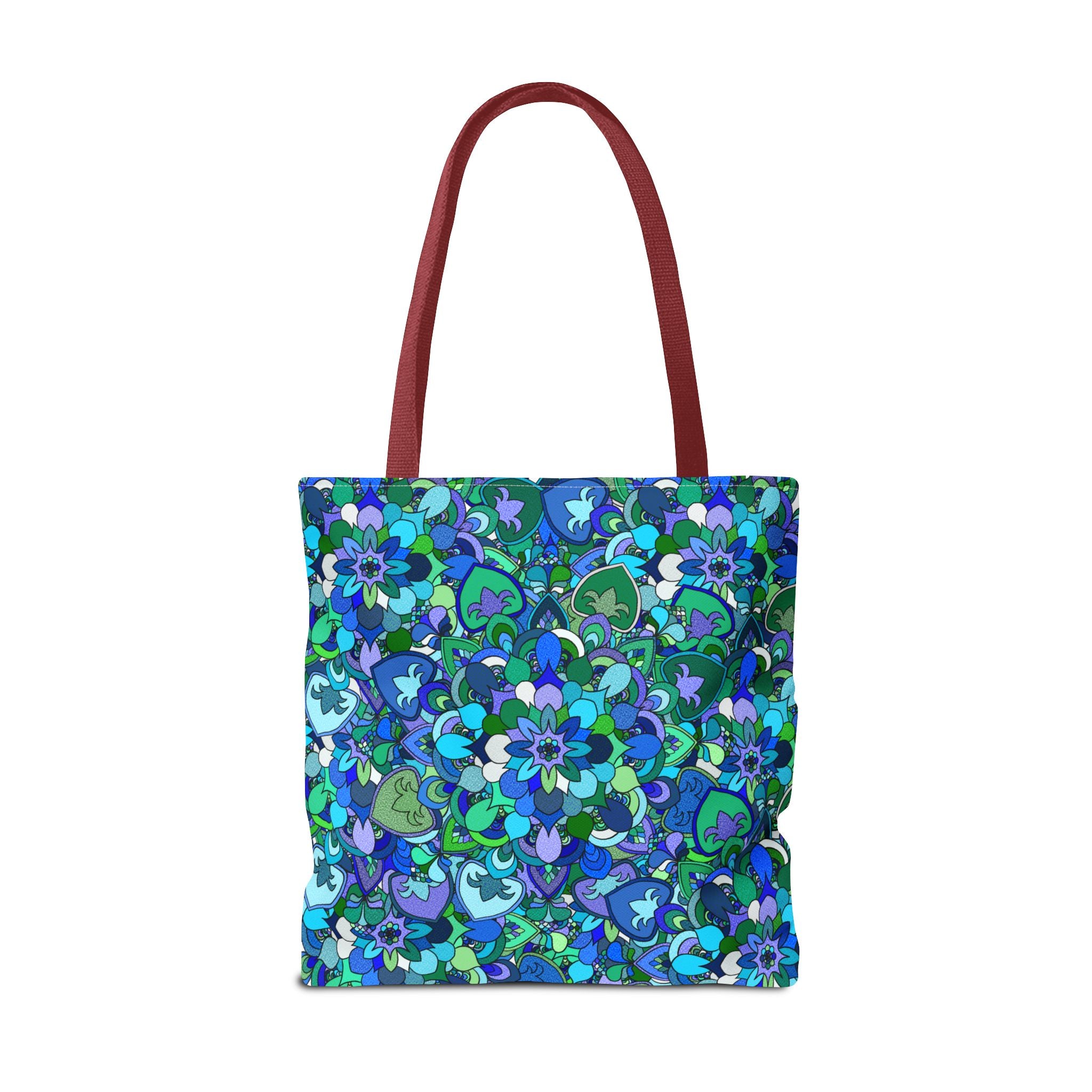 Blue Green Floral Mandala Tote Bag — Vibrant All-Over-Print Shopper