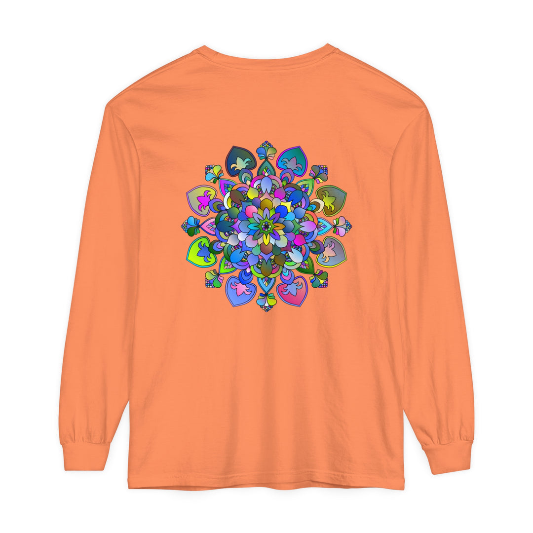 Colorful and intricate mandala design long sleeve t-shirt, perfect for adding a vibrant touch to your wardrobe