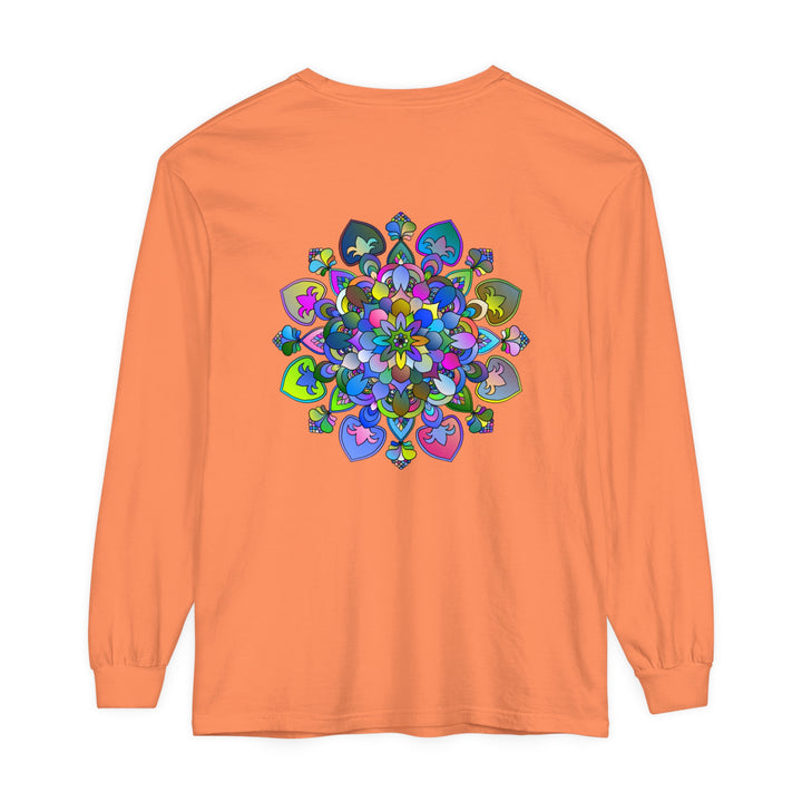 Colorful and intricate mandala design long sleeve t-shirt, perfect for adding a vibrant touch to your wardrobe