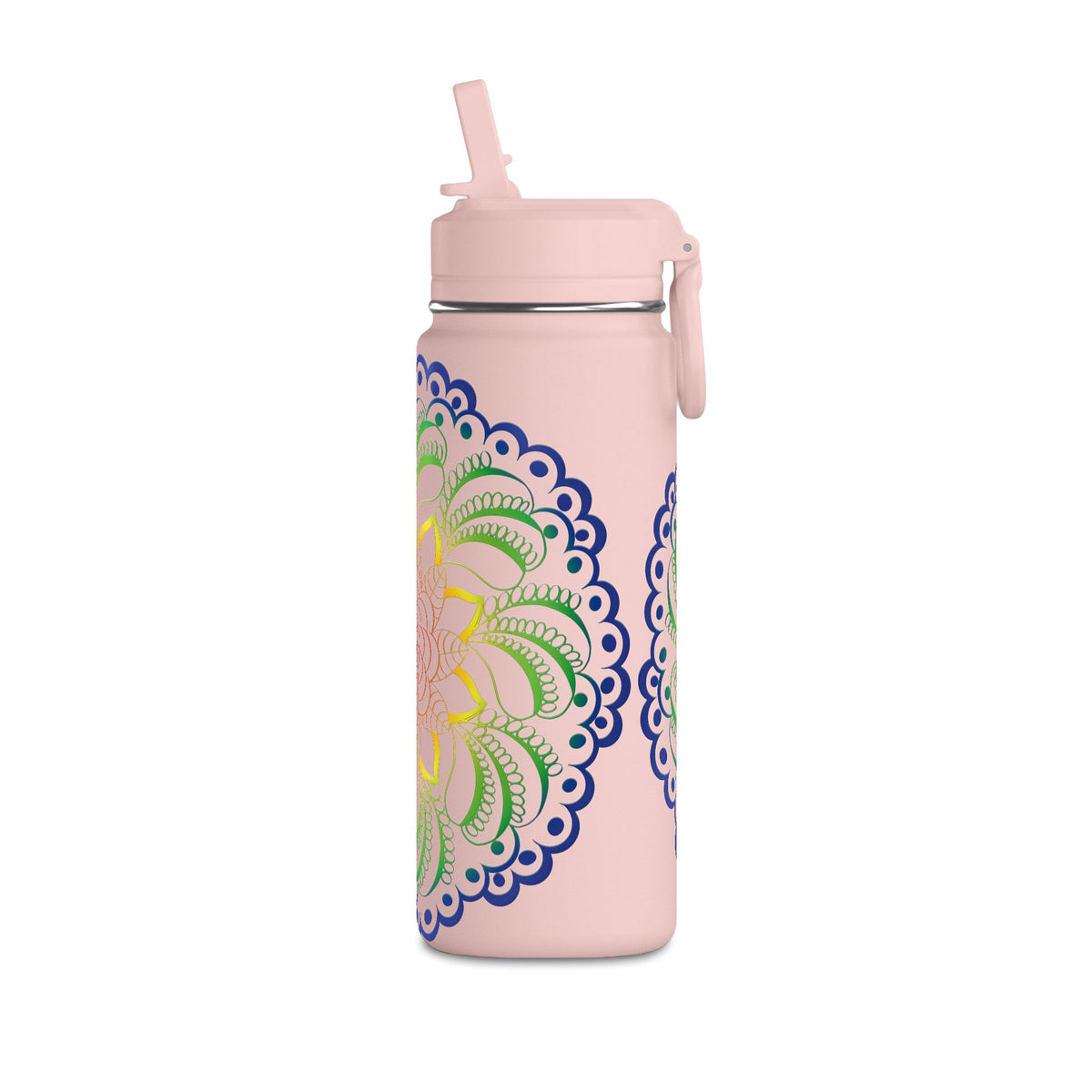 20oz Floral Mandala Water Bottle — Rainbow Lotus Reusable Straw Bottle