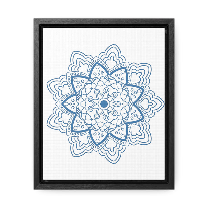 Handmade steel blue mandala design wall art on gallery canvas wraps in a vertical frame