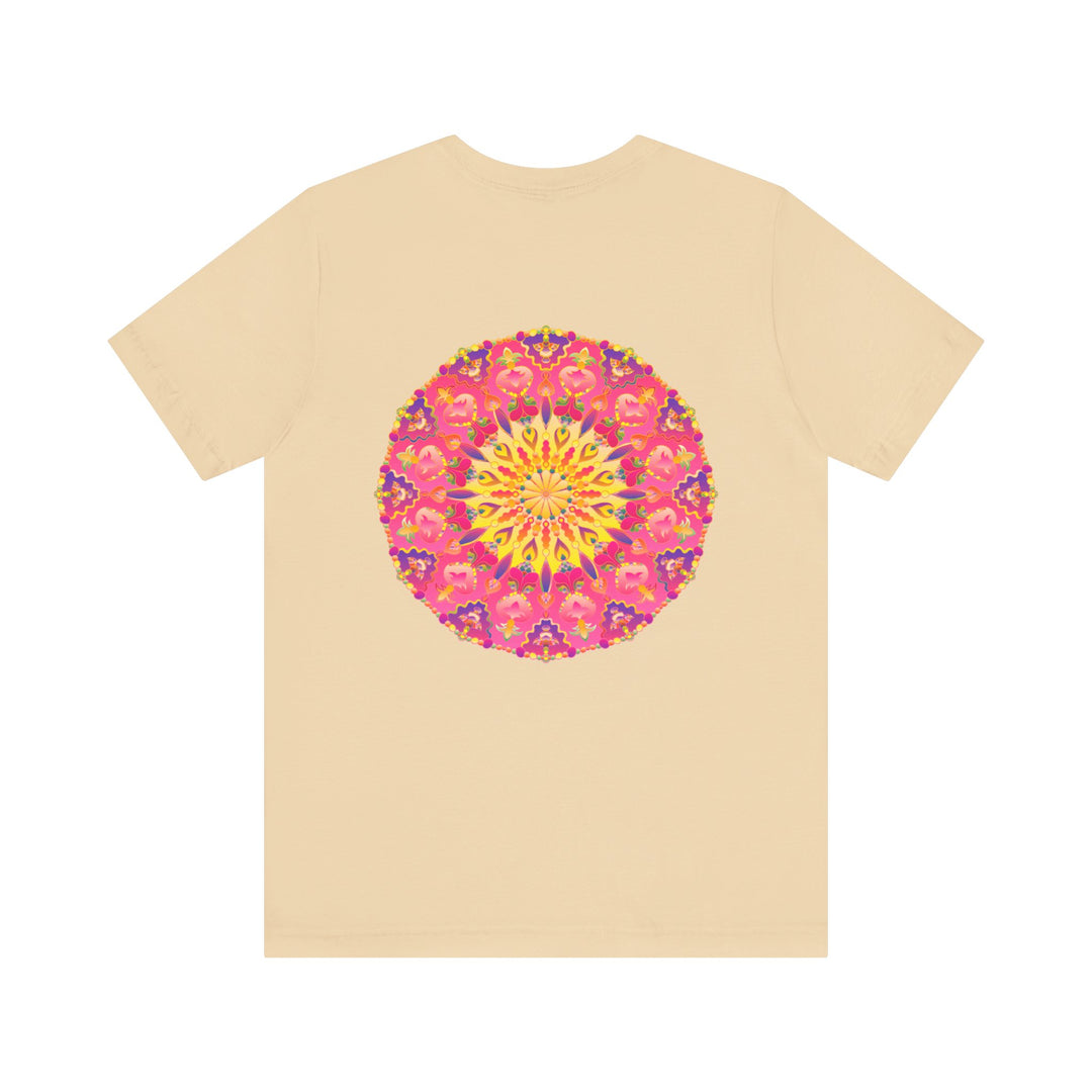 Beautiful pink and yellow mandala design t-shirt promoting peace and harmony