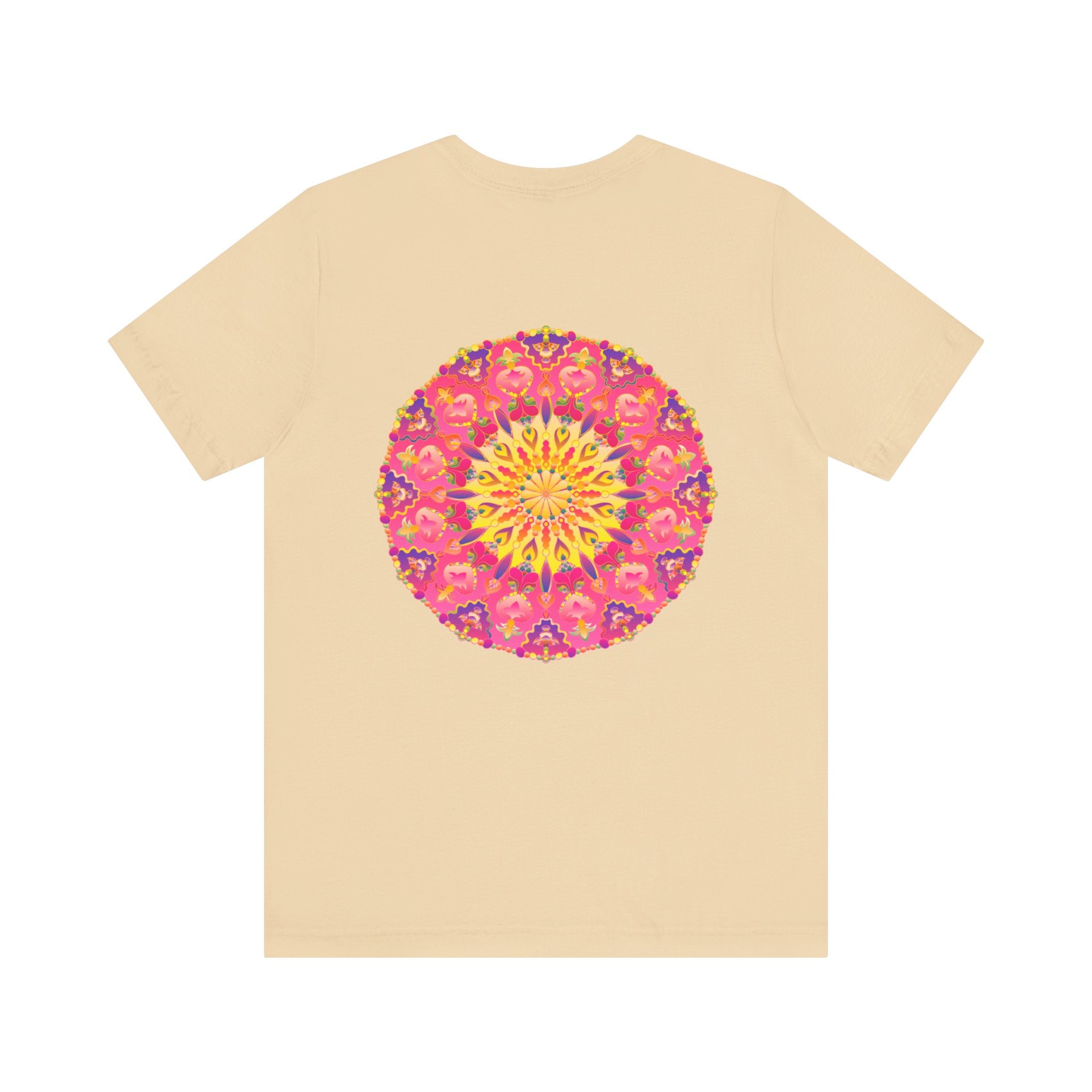 Beautiful pink and yellow mandala design t-shirt promoting peace and harmony