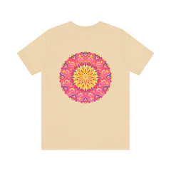 Beautiful pink and yellow mandala design t-shirt promoting peace and harmony