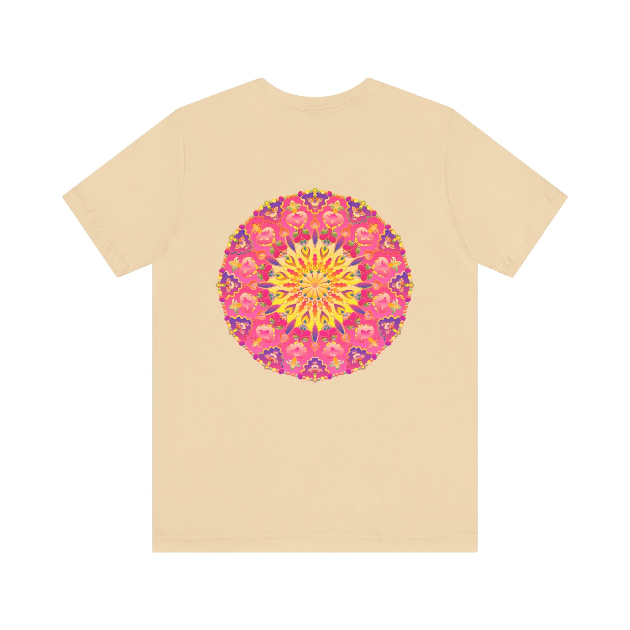 Beautiful pink and yellow mandala design t-shirt promoting peace and harmony