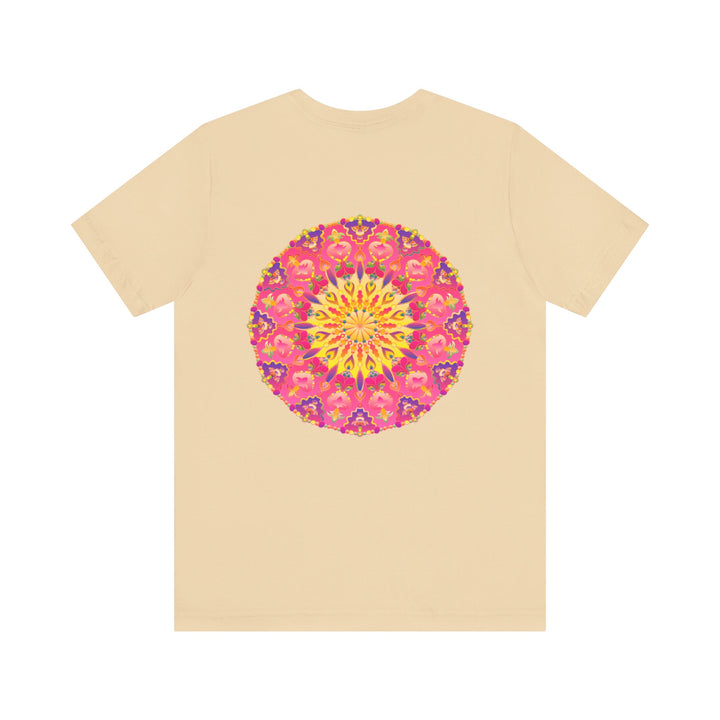 Beautiful pink and yellow mandala design t-shirt promoting peace and harmony