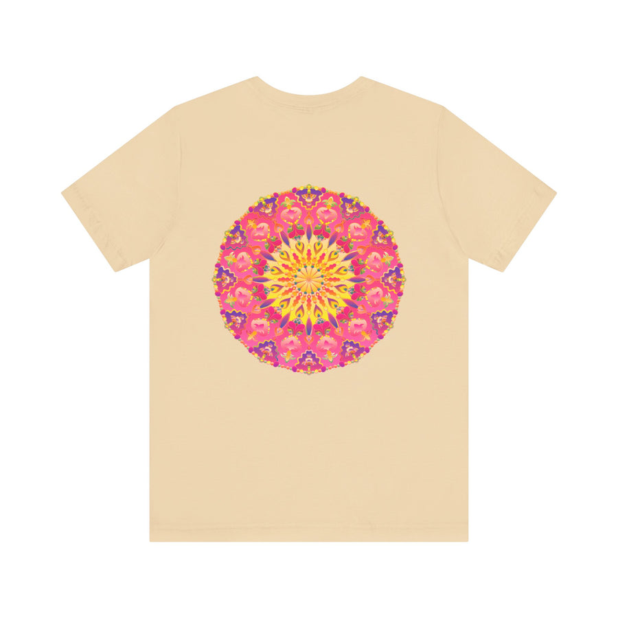 Beautiful pink and yellow mandala design t-shirt promoting peace and harmony