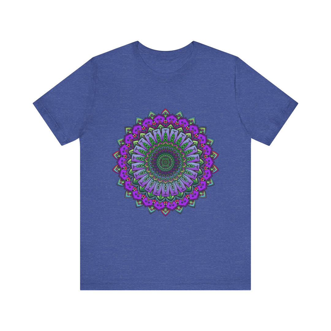 Vibrant purple and green mandala tee with intricate and detailed design