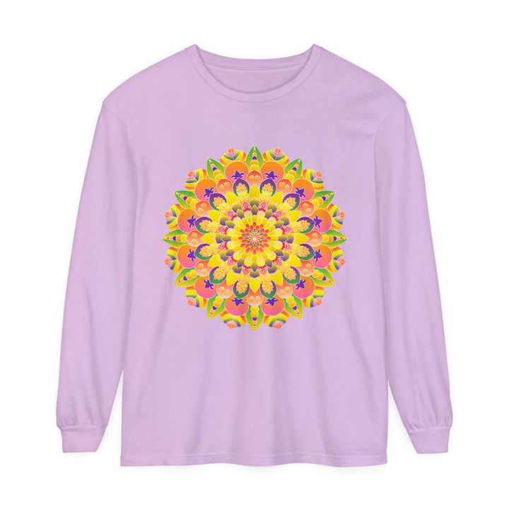 Colorful and intricate mandala design on unisex long sleeve t-shirt