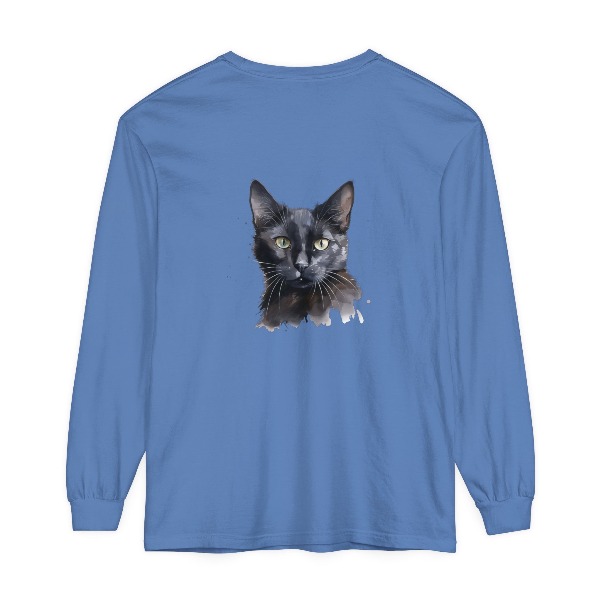 Black Cat Watercolor - Mystical Long Sleeve T-Shirt with intricate feline design