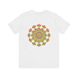 Close-up of Mandala Peace & Harmony T-Shirt's spiritual symbols