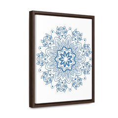 Beautiful handmade steel blue mandala design wall art on gallery canvas wraps, displayed in a vertical frame