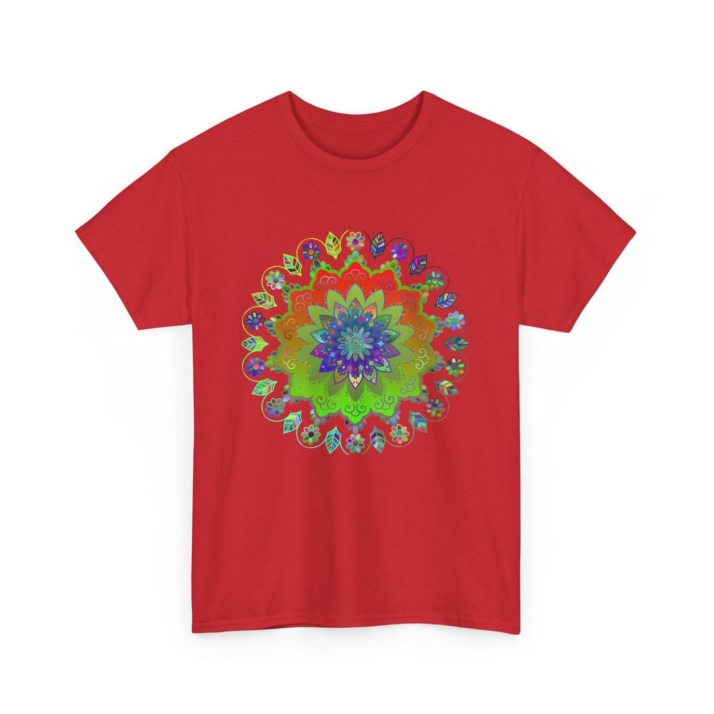 Colorful mandala art design printed on a comfortable unisex heavy cotton t-shirt, perfect for yoga and mindfulness practice