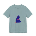 Vibrant and eye-catching Black Cat Mystery T-shirt featuring a colorful feline design