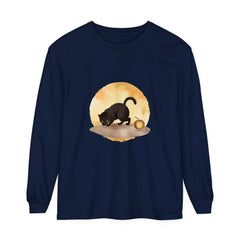 Black Cat Moonlit Mystery T-Shirt with Ghosts and Tombstones