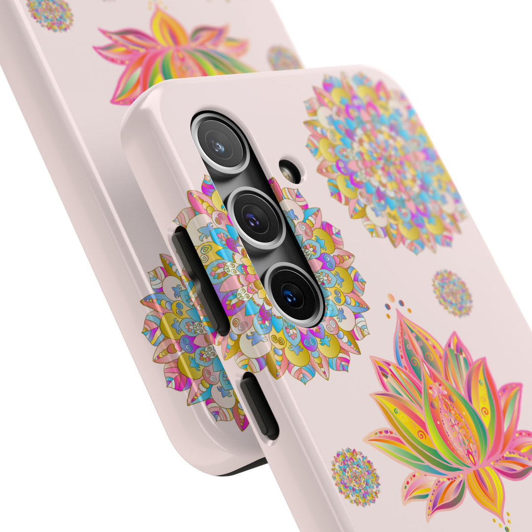 Phone Case featuring a Light Pink Lotus Flower Mandala Design for Protection and Style