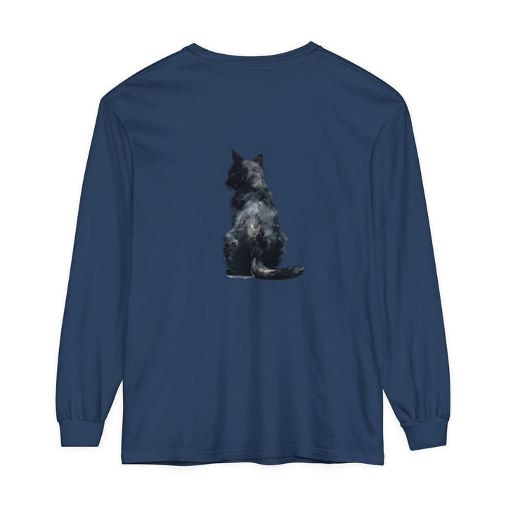 Black Cat Watercolor Long Sleeve T-Shirt - black shirt with vibrant watercolor cat design