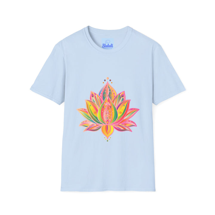 Lotus Mandala Unisex T-Shirt showcasing a hand-drawn unique design by Blululi