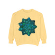 A detailed blue and green mandala design sweatshirt, perfect for casual wear