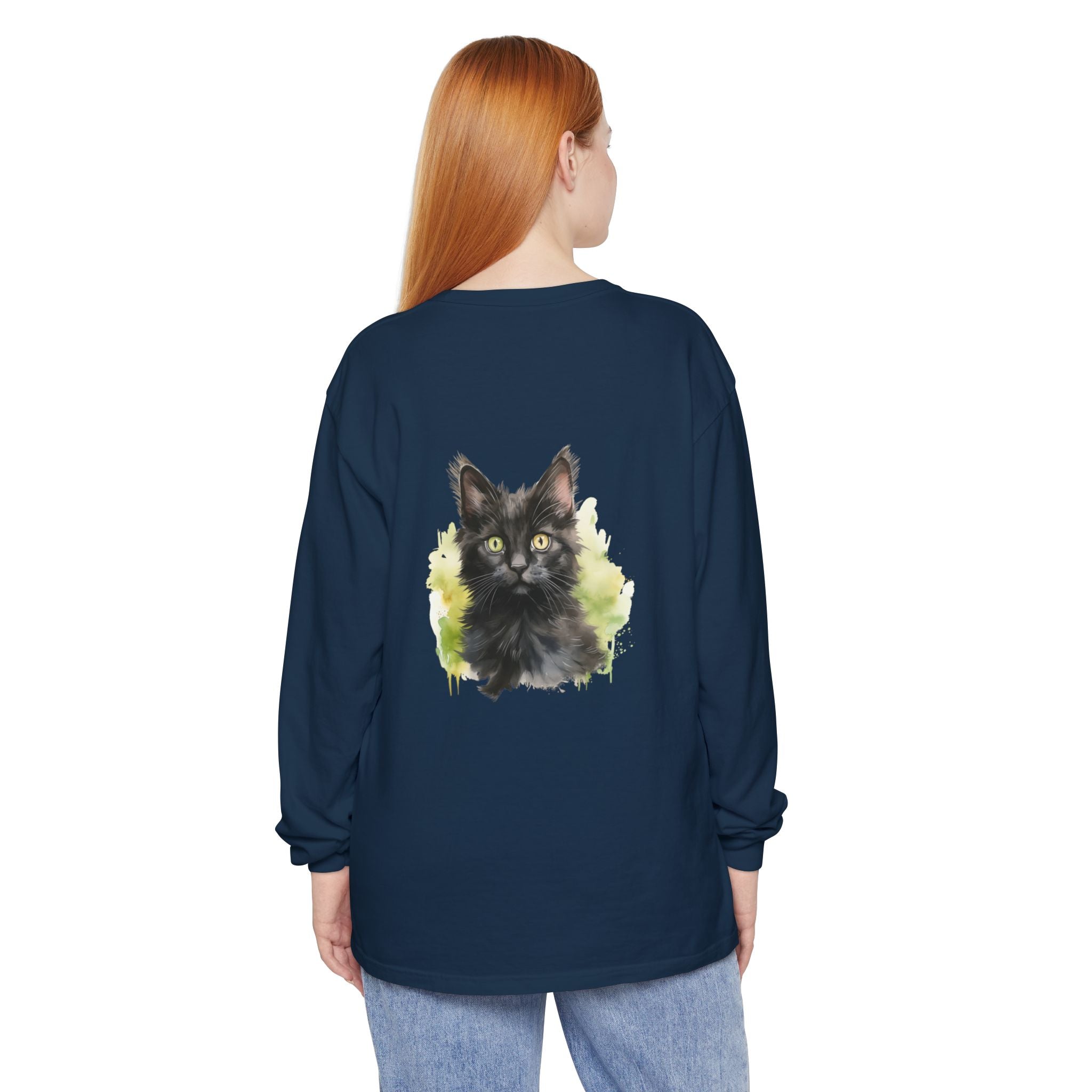 Maglietta a maniche lunghe | Gattino nero ad acquerello