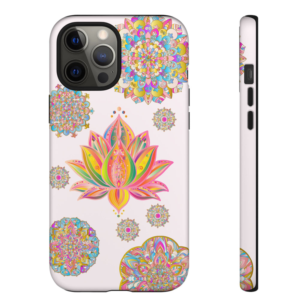 Light pink lotus flower mandala design phone case for stylish protection