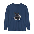 Unisex long sleeve black cat portrait t-shirt featuring realistic feline design