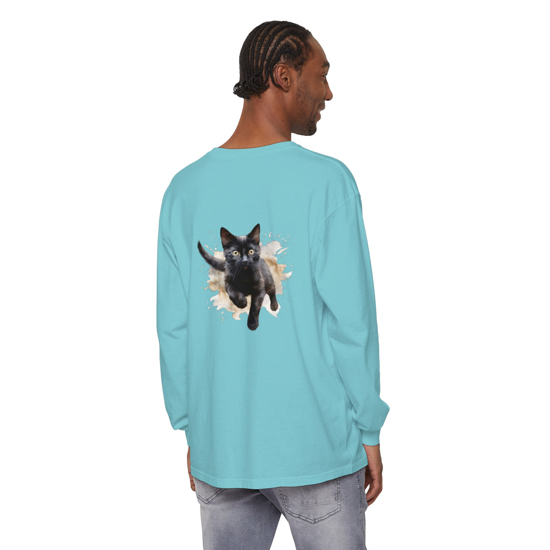 Black Cat Watercolor Splash T-Shirt featuring a vibrant and artistic feline design