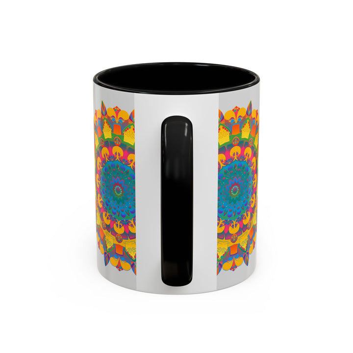 Beautiful mandala art mug featuring a vibrant and colorful floral design