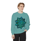 Beautiful blue and green mandala sweatshirt with intricate and detailed design