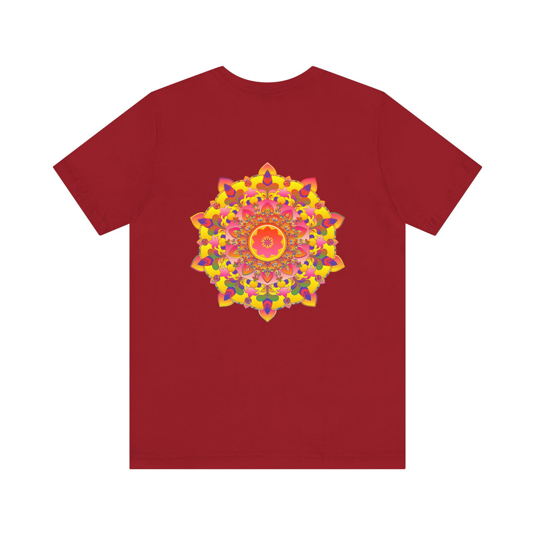 A colorful mandala design representing spiritual peace and harmony on a vibrant tee