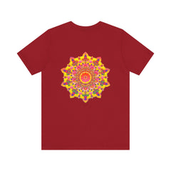 A colorful mandala design representing spiritual peace and harmony on a vibrant tee
