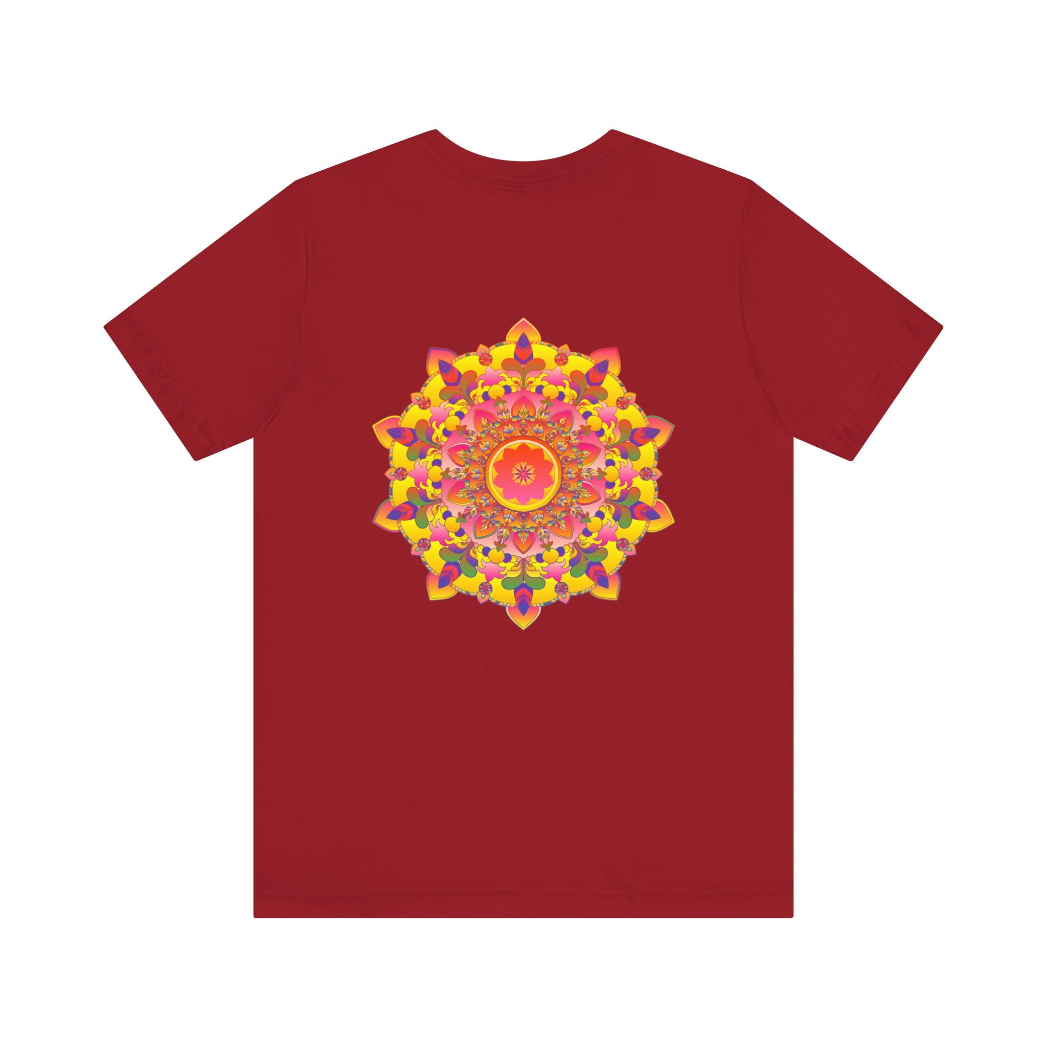 A colorful mandala design representing spiritual peace and harmony on a vibrant tee