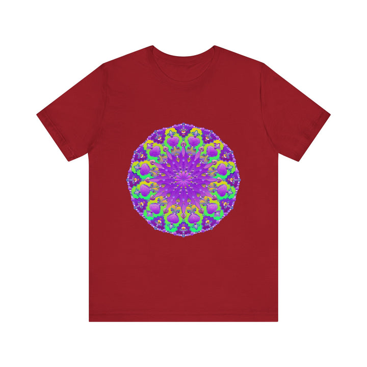 Beautiful purple and green mandala tee with intricate and detailed design